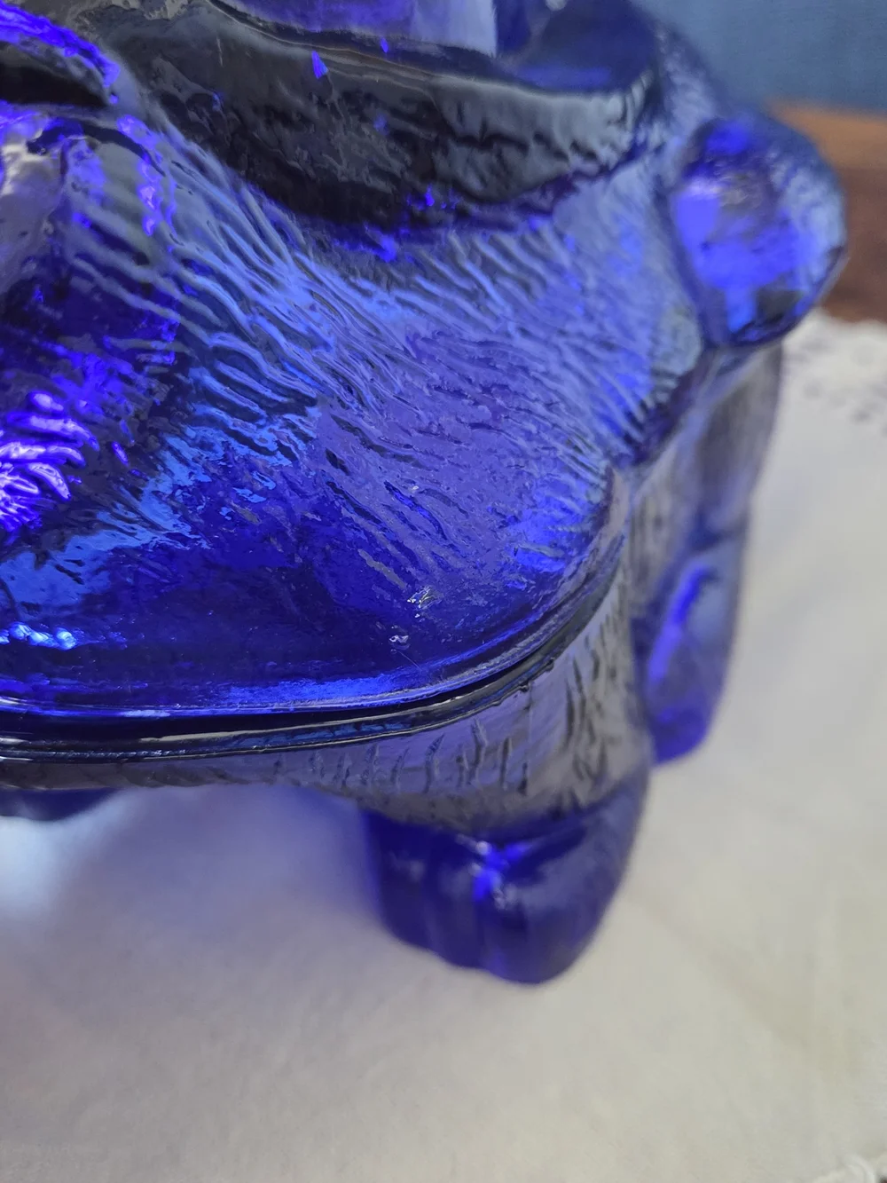 Vintage Cobalt Blue Glass Rabbit Bunny Covered Dish / Candy Dish *See Pics*